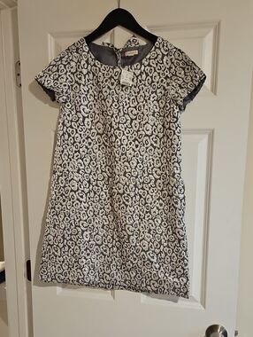 Crewcuts Navy & White Metallic Leopard Jacquard Dress
